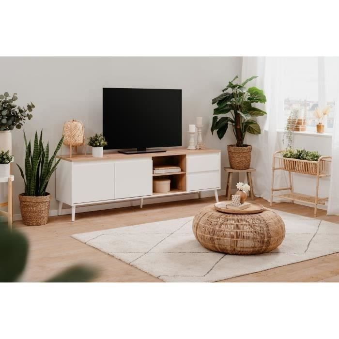 Meuble TV Linz 56A - DÈcor blanc / chene artisan - Panneaux de particules - 186 x 59 x 36 cm