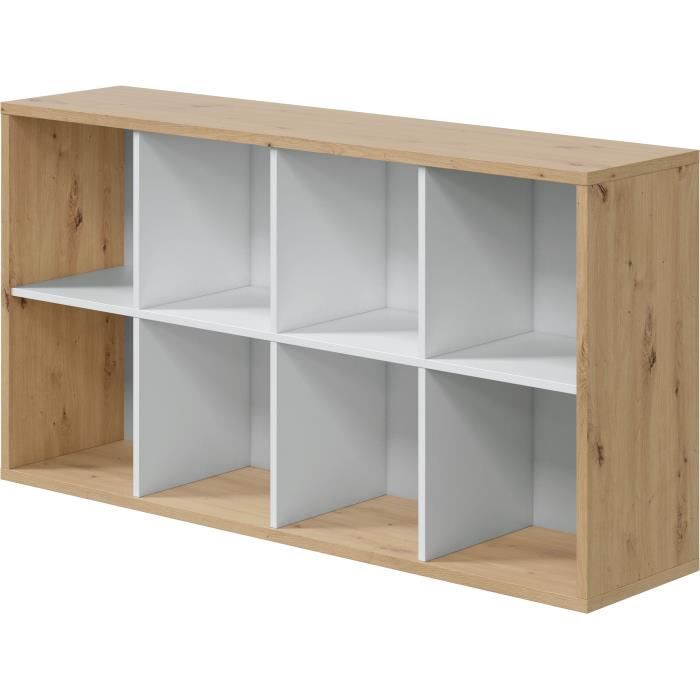 Bibliotheque Ètagere NOA - Blanc et chene - 8 cases - 137x71,5x33 cm