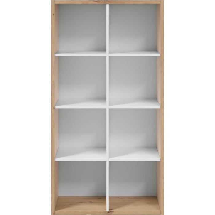Bibliotheque Ètagere NOA - Blanc et chene - 8 cases - 137x71,5x33 cm