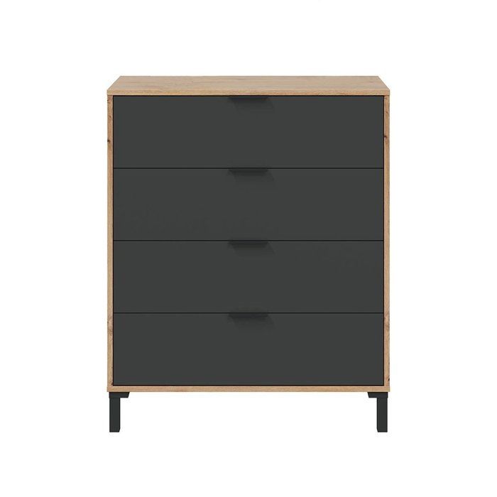 CALICOSY - Commode 4 tiroirs décor chene noueux et gris anthracite - L77,5 cm - Bois clair