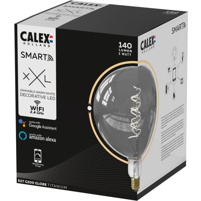 Ampoule LED E27 - CALEX - G200 SMART LED - 5 W - 130 lm - 2100 K - IntensitÈ variable - Titanium