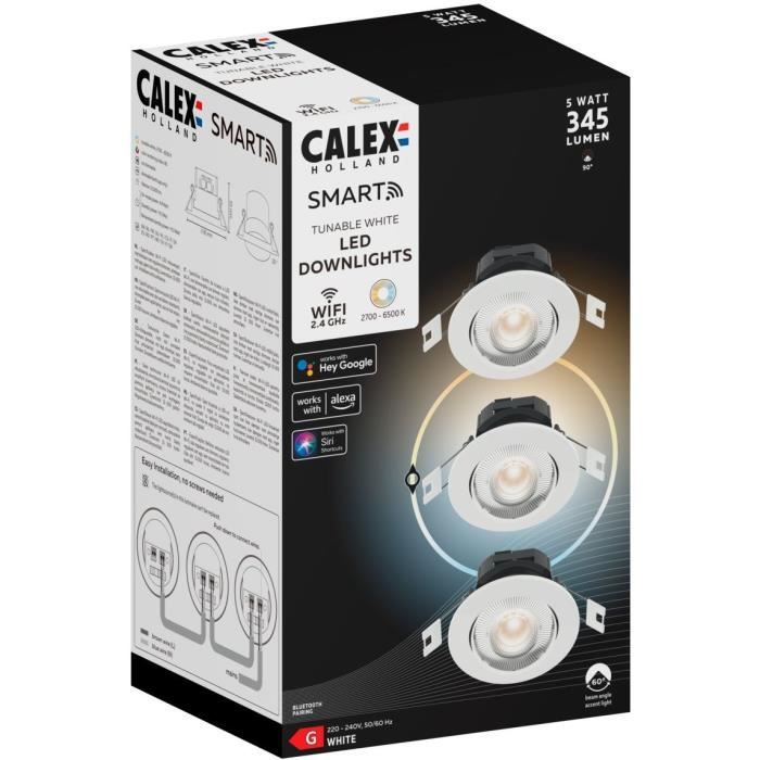 Spots encastrables LED - CALEX - SMART DOWNLIGHT - 5 W - 400 ml - 6500 K - IntensitÈ variable - Pack de 3