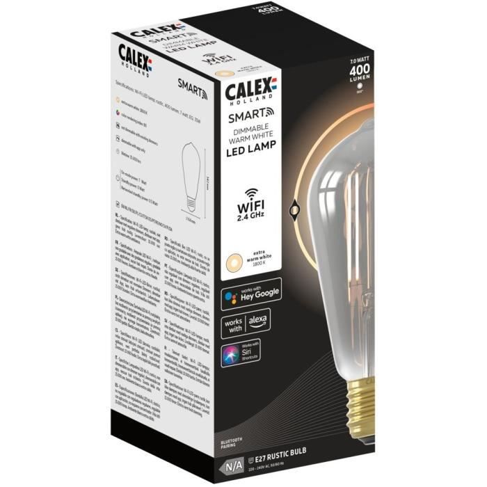 Ampoule LED E27 - CALEX - SMART ST64 - Filament droit - 7 W - 400 lm - 1800 K - IntensitÈ variable - Smokey
