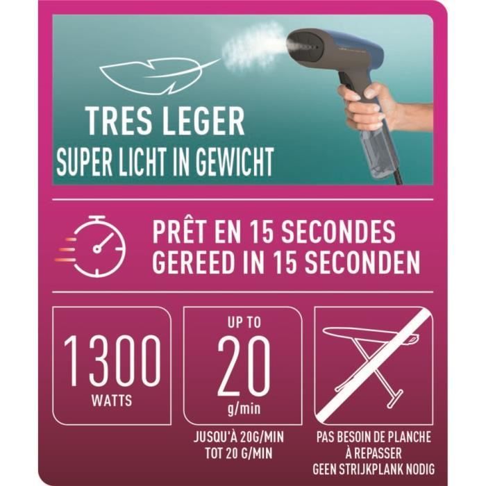 CALOR Access Steam First DÈfroisseur vapeur, Chauffe en 15 sec, Vapeur continue 20 g/min, Assainissant, RÈservoir 70 ml, DT6150C0