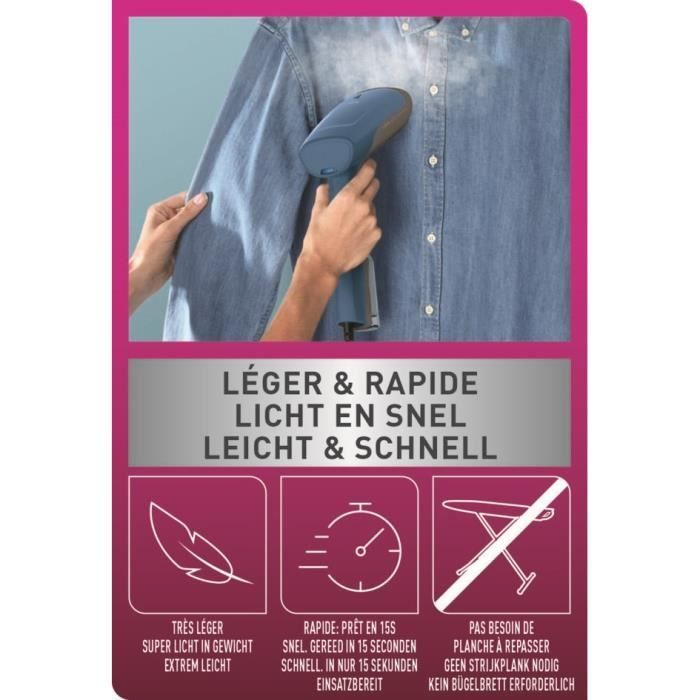 CALOR Access Steam First DÈfroisseur vapeur, Chauffe en 15 sec, Vapeur continue 20 g/min, Assainissant, RÈservoir 70 ml, DT6150C0