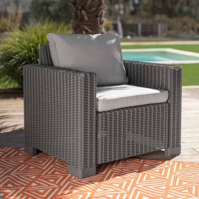 Salon de jardin résine tressée imitation rotin ALLIBERT avec table basse - 5 personnes - California - Beige