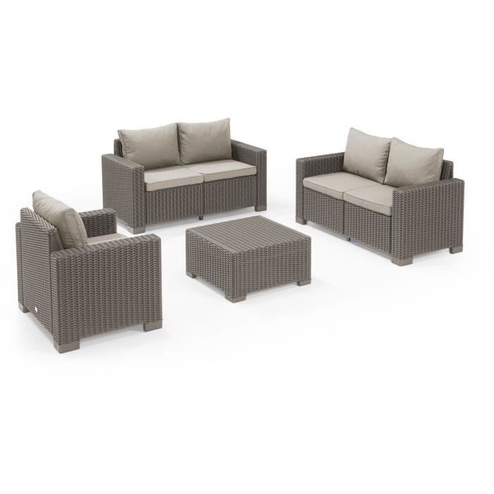 Salon de jardin résine tressée imitation rotin ALLIBERT avec table basse - 5 personnes - California - Beige