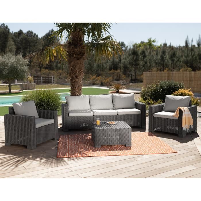 Salon de jardin résine tressée imitation rotin ALLIBERT avec table basse - 5 personnes - California - Beige