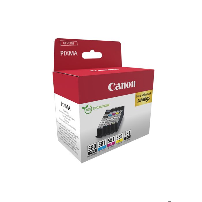 Cartouche d'encre - CANON - PGI-580/CLI-581 PGBK/C/M/Y/BK (2078C007) - Noir pigmenté, noir, cyan, magenta, jaune - Pack de 5