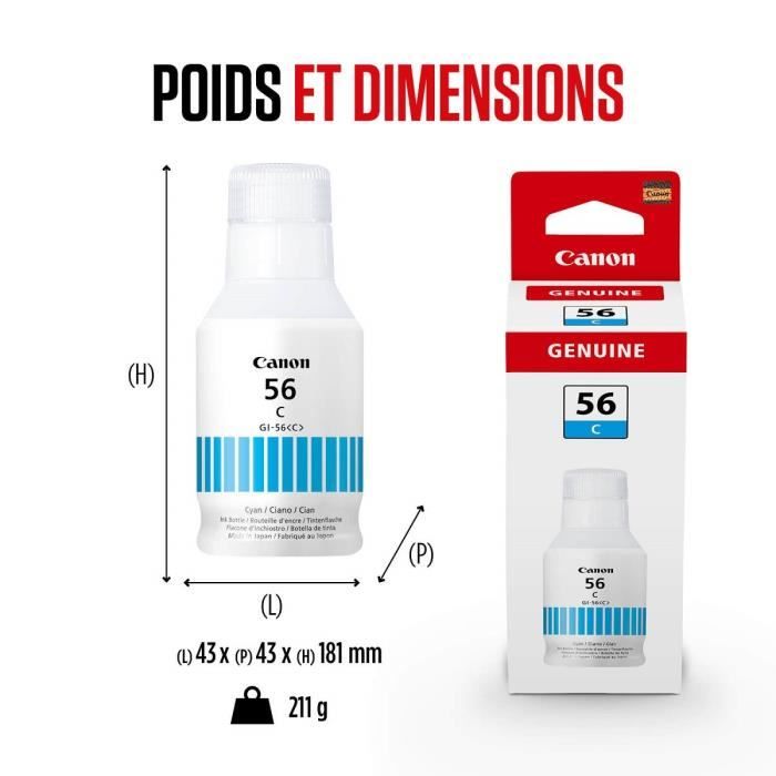 Bouteille d'encre - CANON - GI-56BK - Cyan - Compatibilité MAXIFY GX - (4430C001)