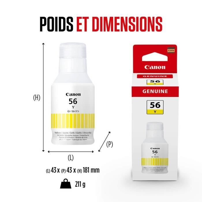 Bouteille d'encre - CANON - GI-56BK - Jaune - Compatibilité MAXIFY GX - (4432C001)