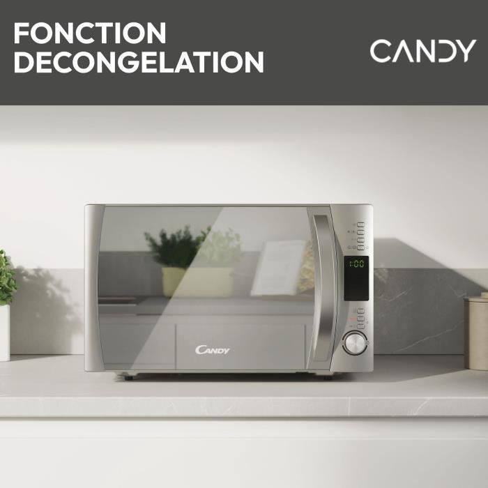 Micro-ondes Candy Essenza CBWM30DS 900W 30L Digital Argent - Fonction DÈcongÈlation - 5 Niveaux de Puissance - 10 Menus Auto