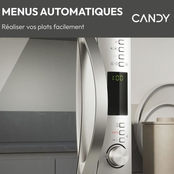 Micro-ondes Candy Essenza CBWM30DS 900W 30L Digital Argent - Fonction DÈcongÈlation - 5 Niveaux de Puissance - 10 Menus Auto