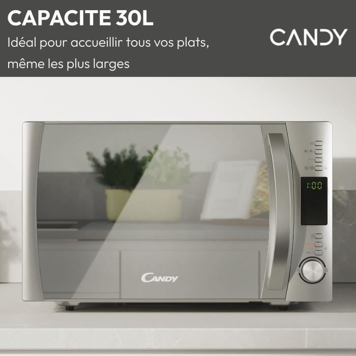 Micro-ondes Candy Essenza CBWM30DS 900W 30L Digital Argent - Fonction DÈcongÈlation - 5 Niveaux de Puissance - 10 Menus Auto