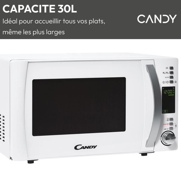 Micro-ondes Candy Essenza CMXW30DW 900W 30L Digital Blanc - Fonction Décongélation - 5 Niveaux de Puissance - 10 Menus Auto