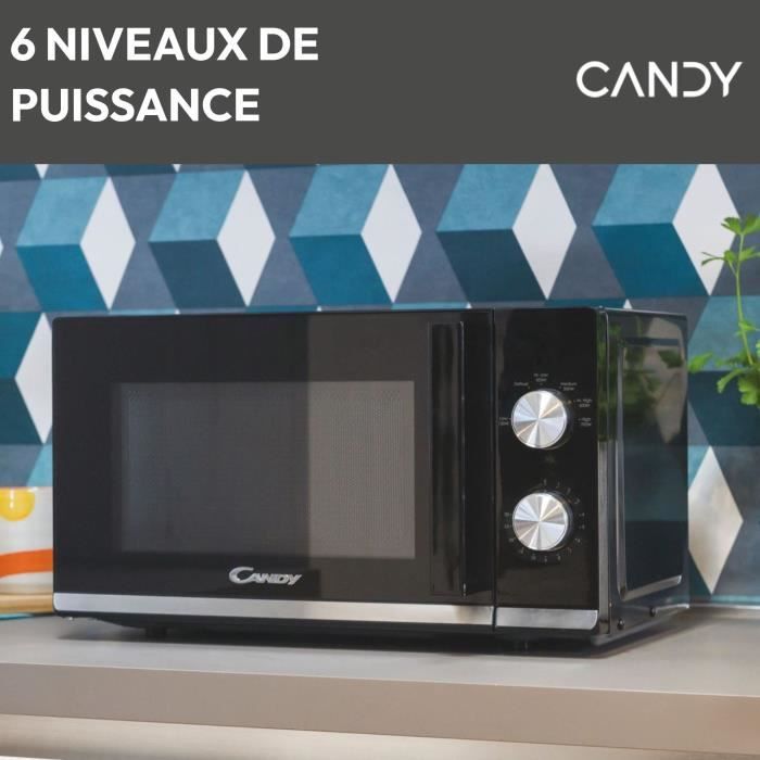 Micro-ondes Candy Moderna CMW20TNMB 700 W 20L Noir - Fonction DÈcongÈlation - Plateau Tournant en Verre - 6 Niveaux de Puissance