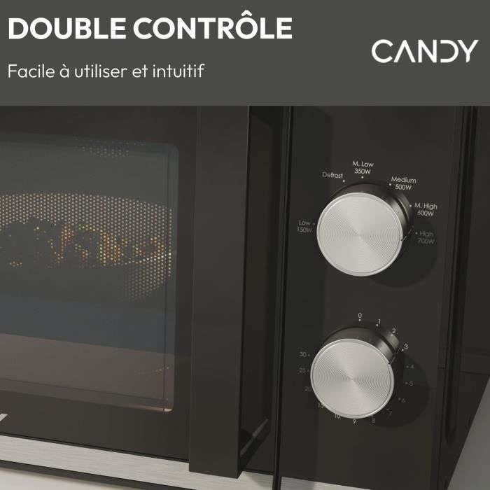 Micro-ondes Candy Moderna CMW20TNMB 700 W 20L Noir - Fonction DÈcongÈlation - Plateau Tournant en Verre - 6 Niveaux de Puissance