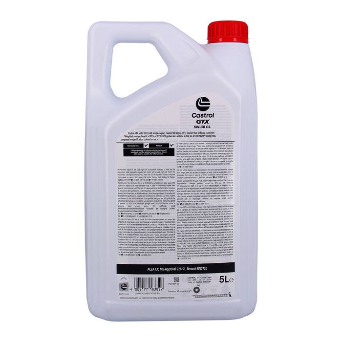 Huile moteur - CASTROL GTX 5W-30 C4 - 5L - 5W30