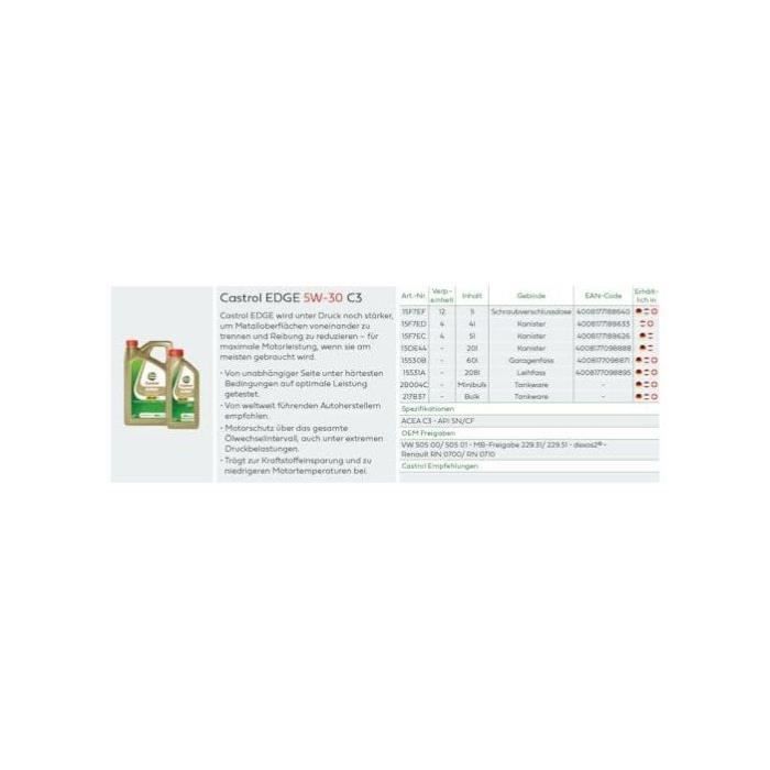 Huile moteur - CASTROL EDGE 5W-30 C3 - 1L - 5W30