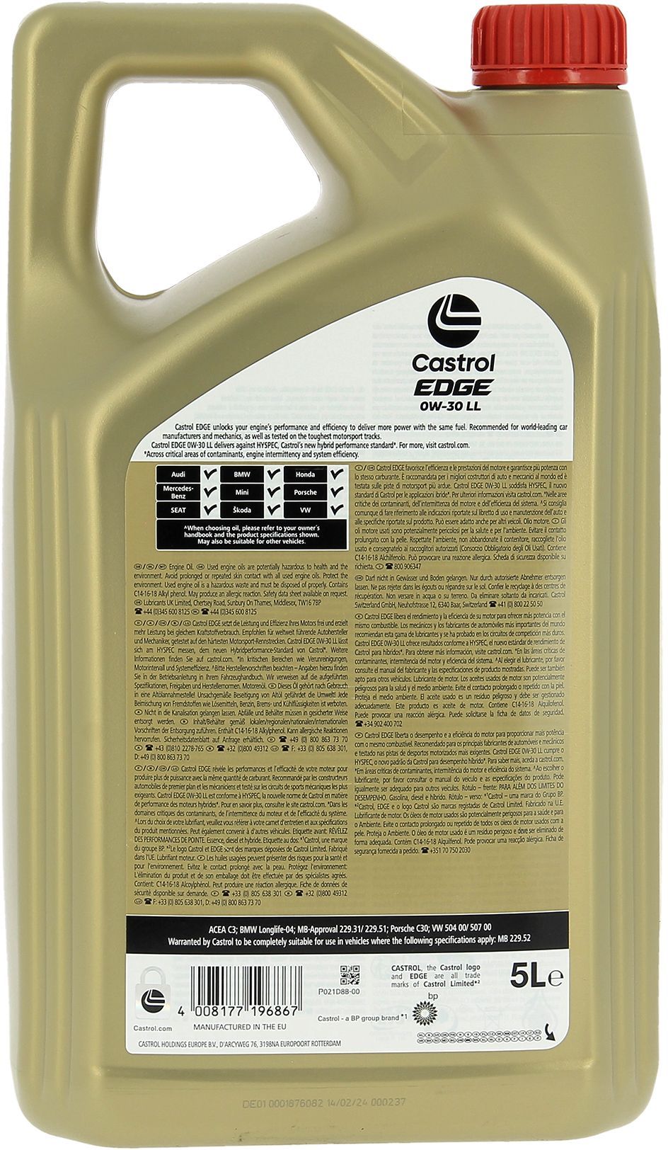 Huile moteur - CASTROL - EDGE 0W-30 LL - 5L