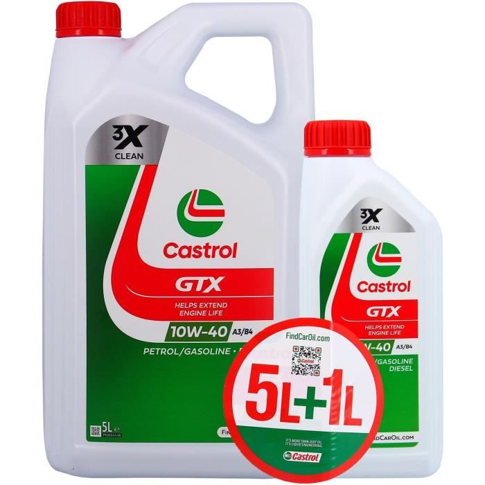 Huile Moteur - CASTROL GTX - 10W-40 A3/B4 - 5L+1L - Offre spéciale