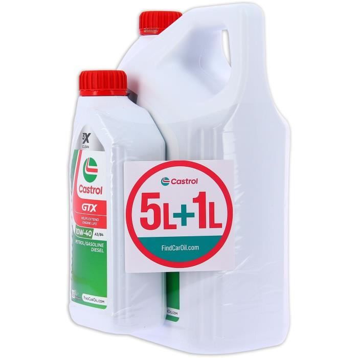 Huile Moteur - CASTROL GTX - 10W-40 A3/B4 - 5L+1L - Offre spéciale