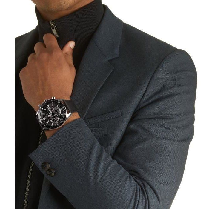 CASIO - Montre en cuir véritable - EDIFICE - Noir