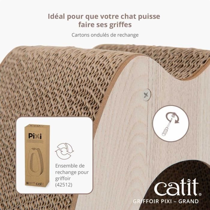 Griffoir pour chat - CATIT - Pixi Grand - Avec balle en tissu et plume - Aspect chene naturel