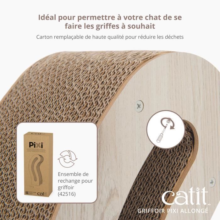 Griffoir pour chat - CATIT - Pixi Queue de chat - Avec balle en tissu et plume - Aspect chene naturel