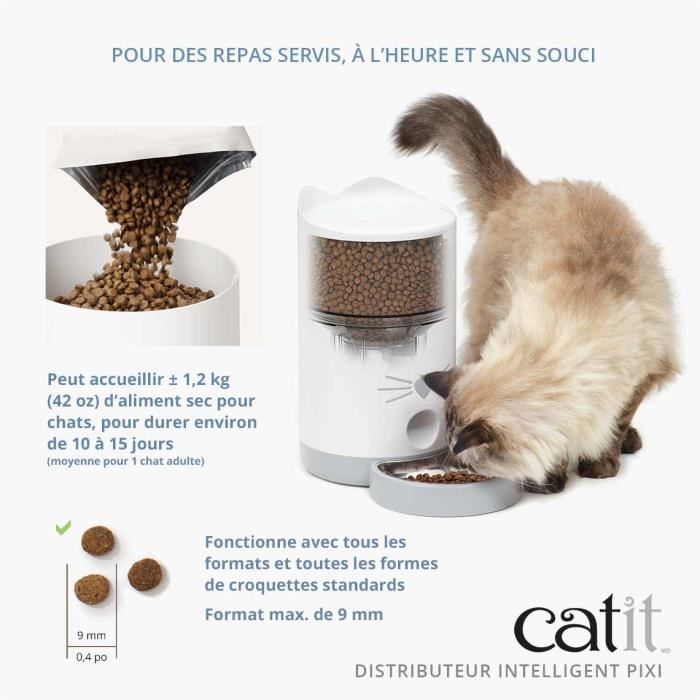 CATIT - PIXI Distributeur de croquettes connectÈ pour chat - 1,2 kg (contrÙlÈ par une application)
