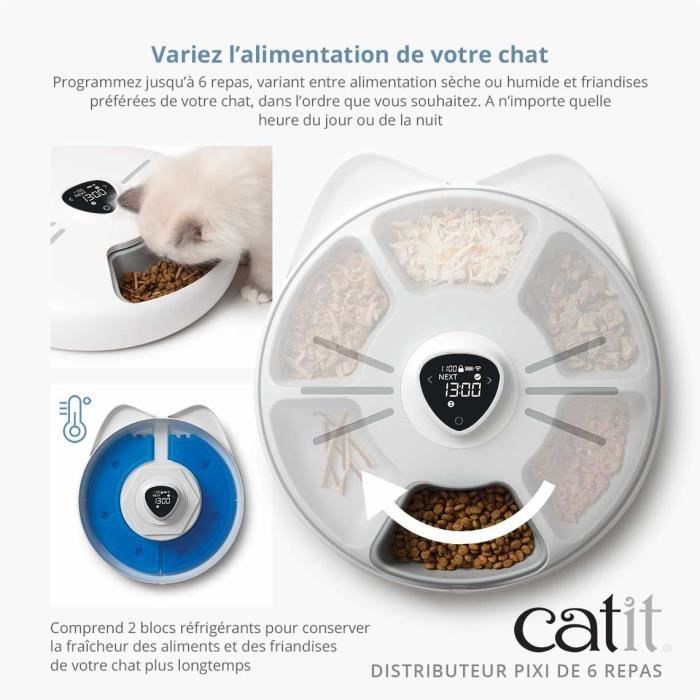 Distributeur de repas pour chat connecté - CATIT - PIXI SMART - 6 x 170ml - Ecran tactile LCD - Avec Blocs réfrigérants