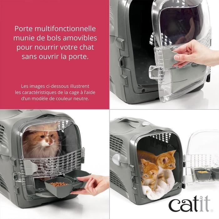 Cage de transport pour chat - CATIT - Cabrio - Multifonctionelle - Ouverture 360° - Rouge