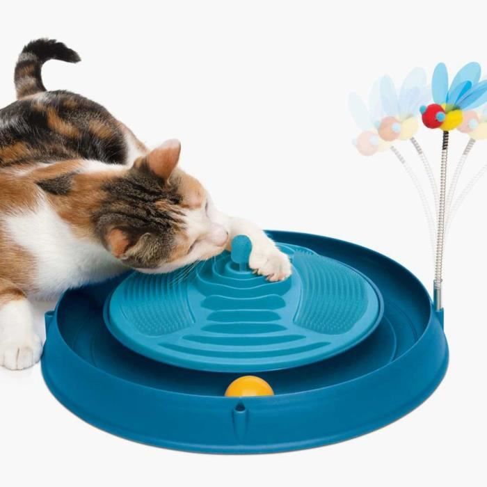 Jouet pour chat - CATIT - Circuit avec balle et herbe a chat - Bandes de massage multiples - Abeille a ressort