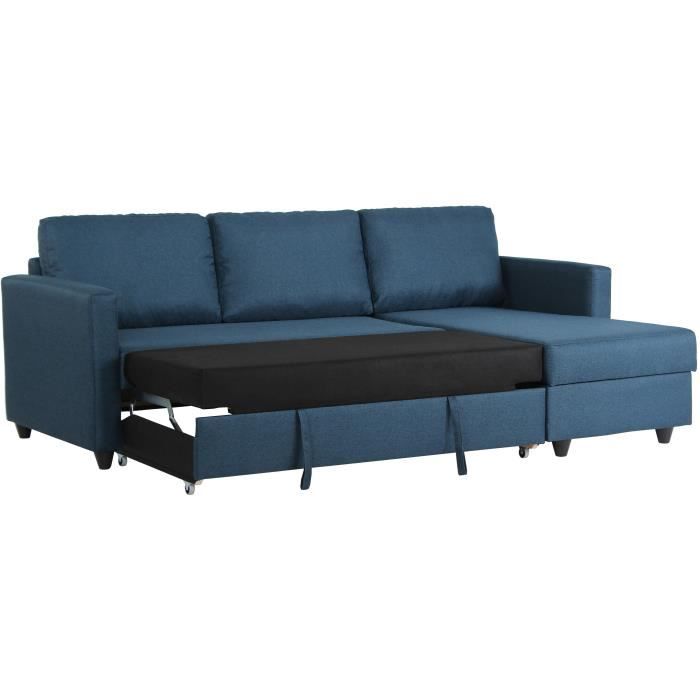 Canapé d'angle convertible réversible 3 places CATS - Tissu bleu - L 222 x P 150 x H 86 cm