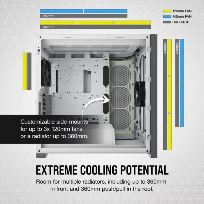 Boîtier PC - CORSAIR - CC-9011211-WW - ATX 5000D AIRFLOW - Moyen-tour en verre trempé - Blanc