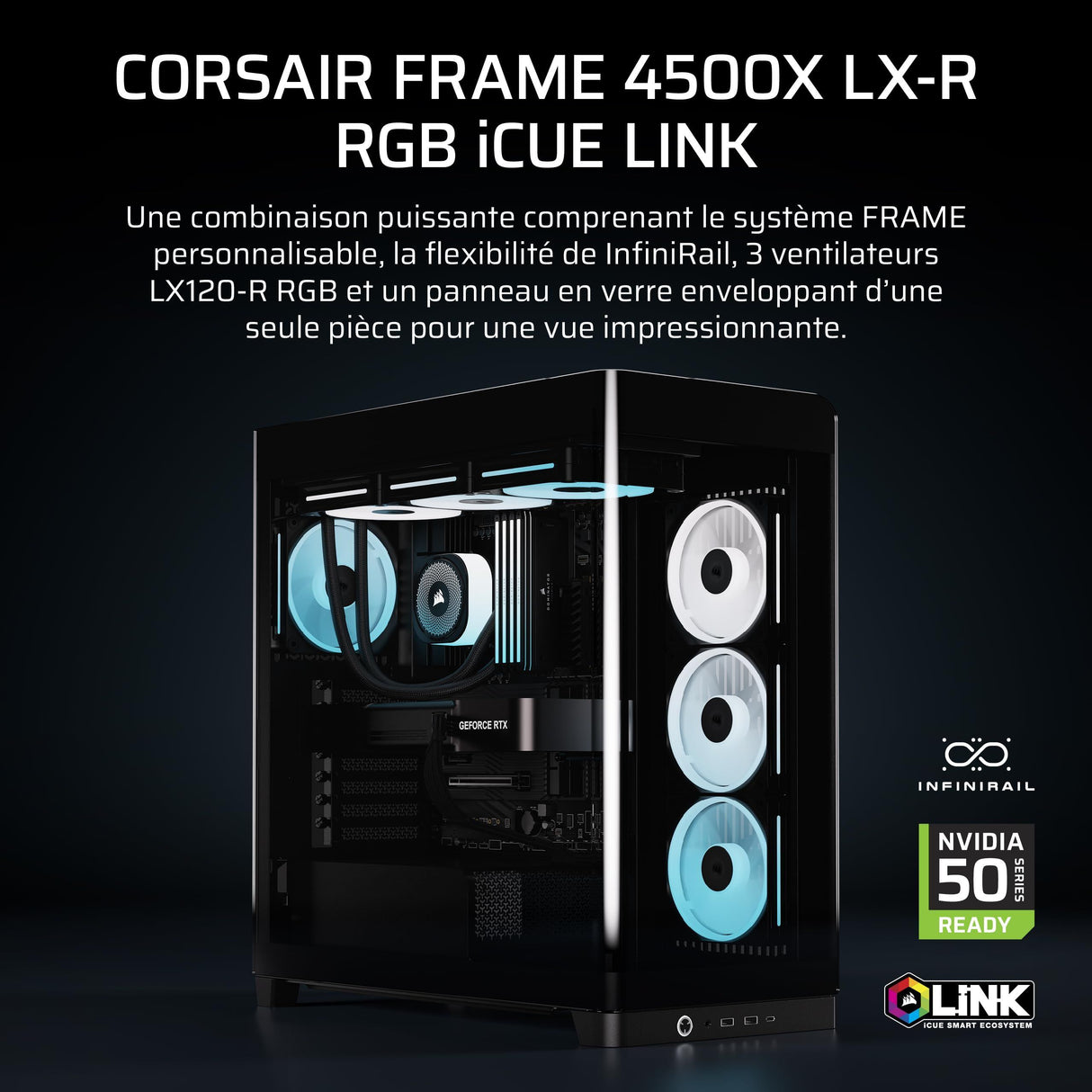 Boitier PC - CORSAIR - FRAME 4500X LX-R RGB Tempered Glass Mid-Tower - 2 radiateurs - Noir
