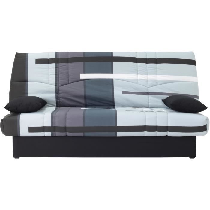 Canapé convertible clic clac 3 places - Tissu motif Piste gris - L 190 x P 92 cm - DREAM - Style Contemporain