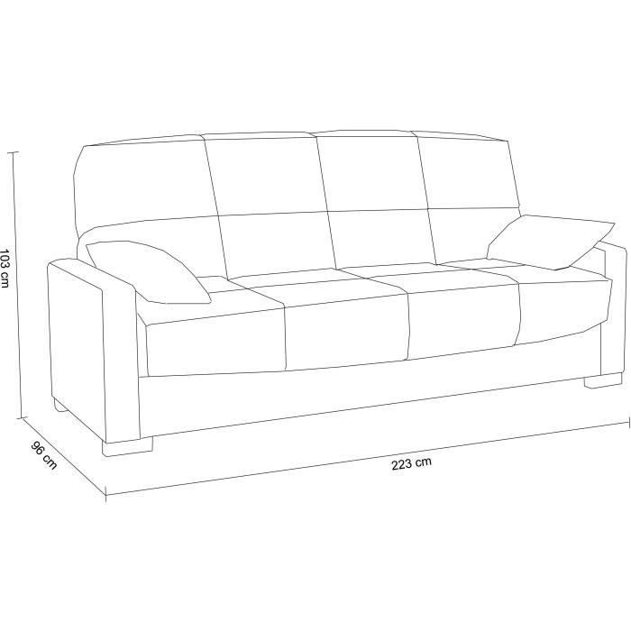 Canapé clic clac 3 places - Taupe - Matelas 17 cm - L223 x P96 x H 103 cm - MEGAN