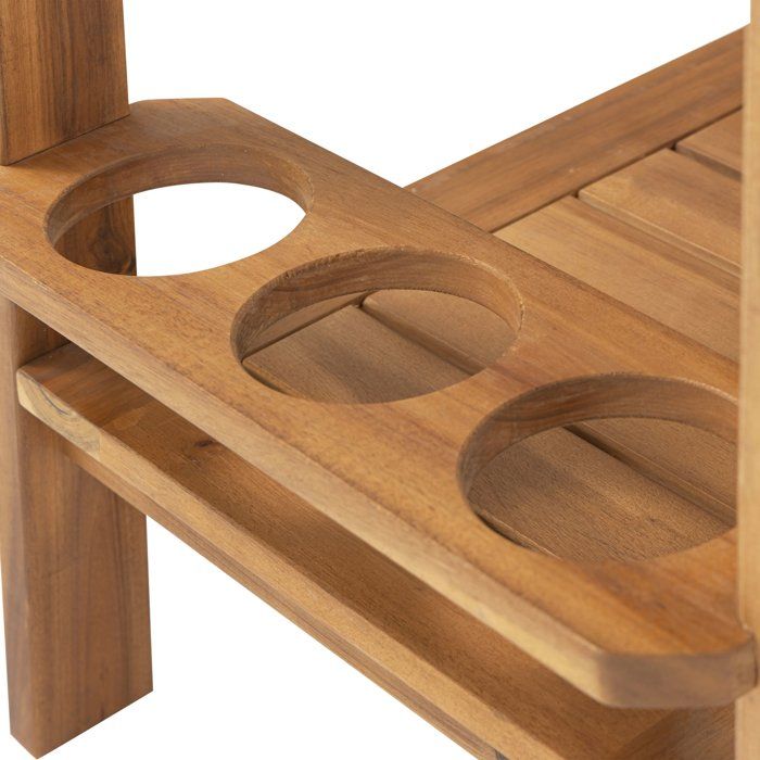 Desserte de jardin a roulettes en bois d'acacia FSC - SOLIS - Avec porte-bouteilles - Bois naturel - 94 x 49,3 x 74 cm