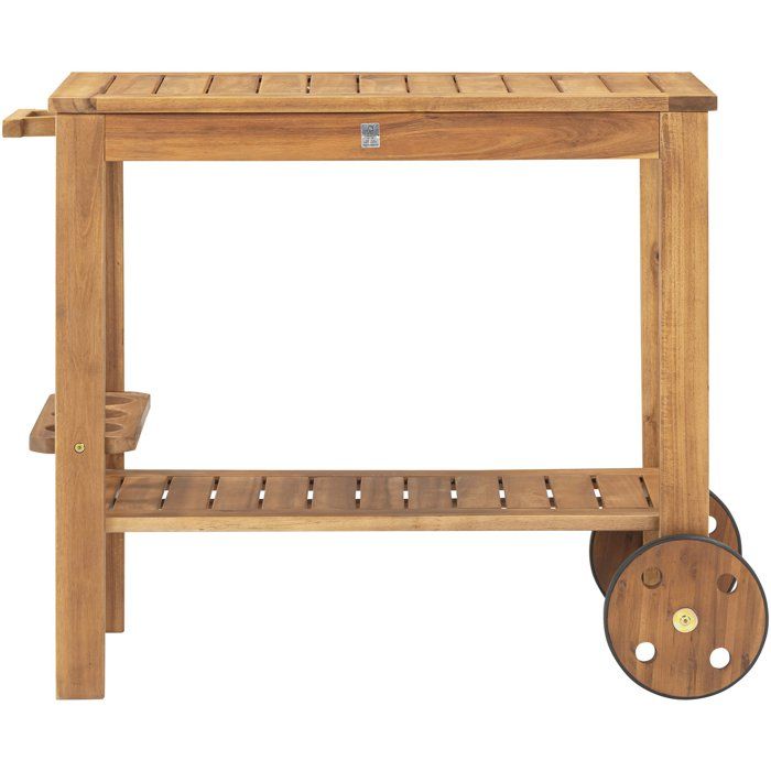 Desserte de jardin a roulettes en bois d'acacia FSC - SOLIS - Avec porte-bouteilles - Bois naturel - 94 x 49,3 x 74 cm