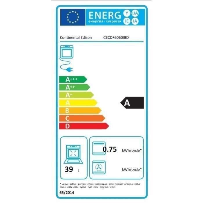 Cuisiniere gaz - CONTINENTAL EDISON - CECDF6060IBD - Double fours - 4 feux - noir - L60 xP60 x H90 cm