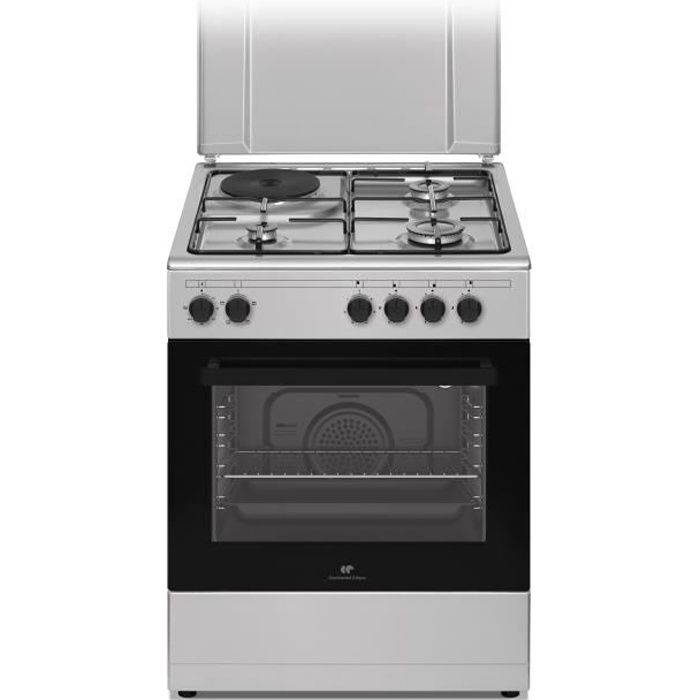 Cuisiniere mixte CONTINENTAL EDISON CECM60FCS - 3 feux gaz + 1 Èlectrique - L59,8 x P61 xH83 cm - Silver