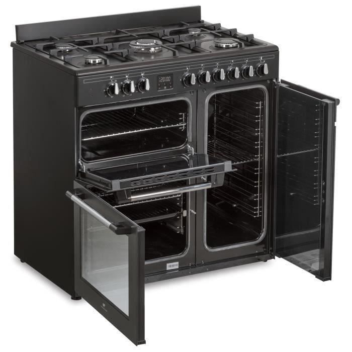 Cuisiniere piano gaz 3 fours Èlectriques CONTINENTAL EDISON CECP903FB - 5 feux - Noir - Largeur 90 cm