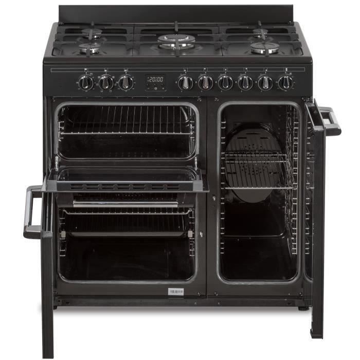 Cuisiniere piano gaz 3 fours Èlectriques CONTINENTAL EDISON CECP903FB - 5 feux - Noir - Largeur 90 cm