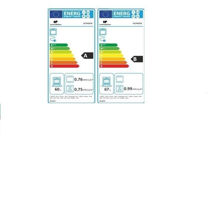 Cuisiniere piano gaz 3 fours Èlectriques CONTINENTAL EDISON CECP903FB - 5 feux - Noir - Largeur 90 cm