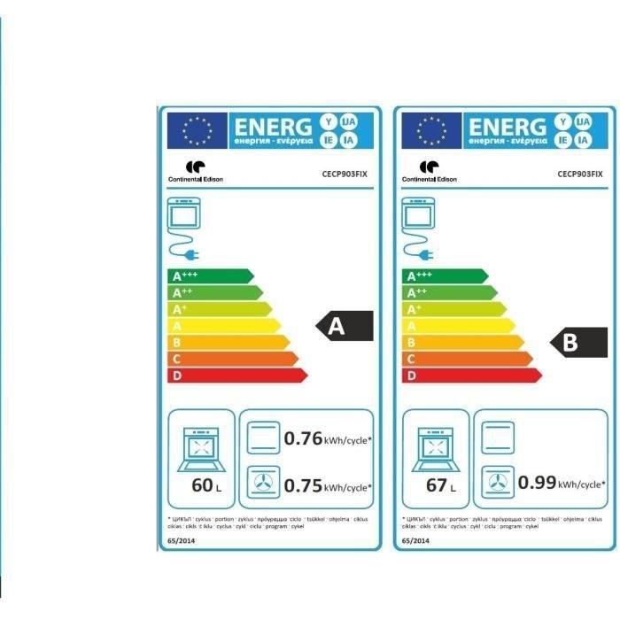 Cuisiniere piano gaz 3 fours Èlectriques CONTINENTAL EDISON CECP903FIX 5 feux - Inox - Largeur 90 cm