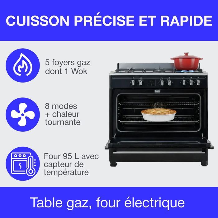 Cuisiniere piano four multifonctions catalyse - CONTINENTAL EDISON - CECP9060BDD- 95 L - Affichage digital - L90 x H 85 cm - Noir