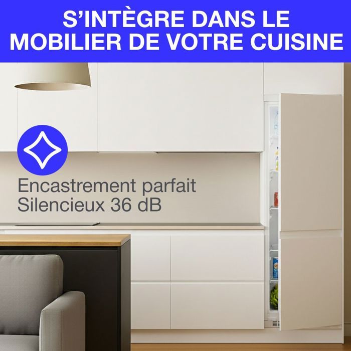 Réfrigérateur encastrable tout utile CONTINENTAL EDISON 294L - Froid brassé - Classe D - L54 cm x H177 cm x P54,5 cm - Blanc