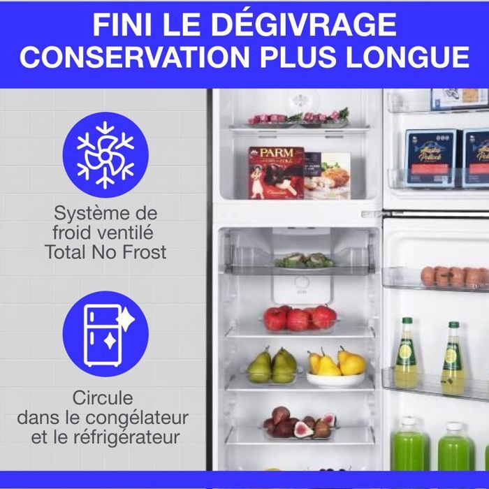 Réfrigérateur congélateur haut CONTINENTAL EDISON - 247L - Total No Frost(Sans givre) - Noir - L54,5 cm x H167 cm