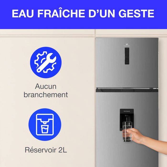 Réfrigérateur congélateur haut - CONTINENTAL EDISON - 413L - Total No Frost(Sans givre) - inox - L70 cm x H 178 cm